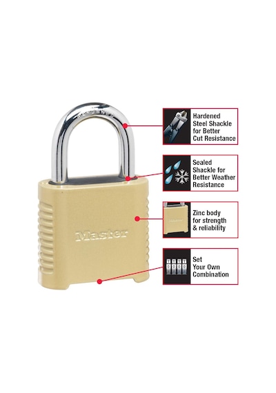 Master Lock 875d Ağır İş Dış Mekan Kombinasyon Kilidi, 5 Cm Geniş, Pirinç Kaplama