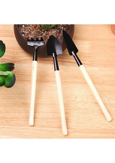 Ahşap Saplı Ev Bahçe Küreği Mini Tırmık 3'lü Set