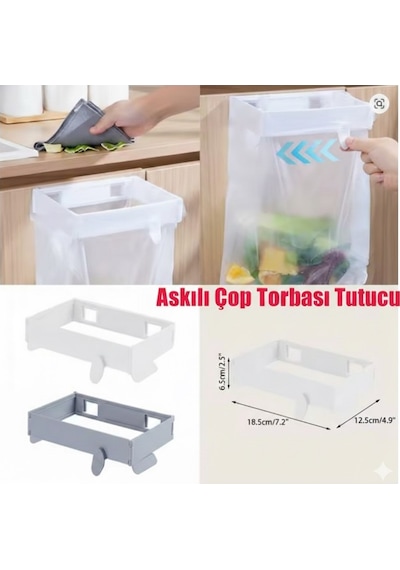 Yapışkanlı Katlanabilir Çöp Poşeti Tutucu Aparat Dolap Kapak İçi Asılabilir Mutfak Çöp Askısı