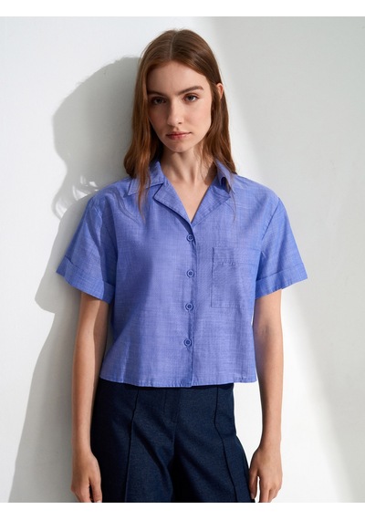 DİLVİN 50547 %100 Pamuk Crop Gömlek-indigo İndigo