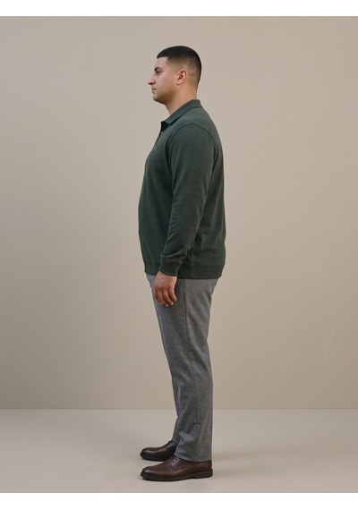 Maccali Erkek Haki Büyük Beden Polo Yaka Battal Sweatshirt