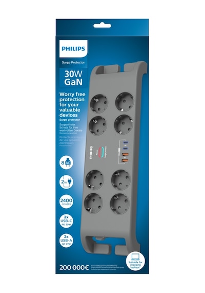 Phılıps Spn8180ga/62, 8 Soket, Akım Korumalı Priz, 2400 Joules, 2mt Kablo, 2xusb-c Pd 20w Hızlı Şarj, 2xusb-a Qc 18 0 Phılıps Spn8180ga/62, 8 Soket, Akım Korumalı Priz, 2400 Joules, 2mt Kablo, 2xusb-c Pd 20w Hızlı Şarj, 2xusb-a Qc 18 0