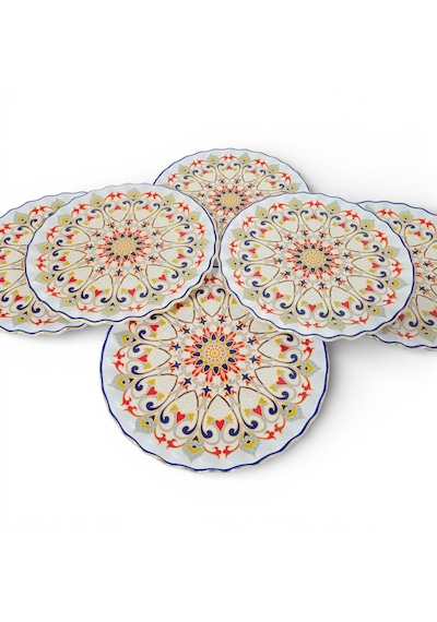 Sudedi Home Gerçek Altın Yaldızlı Desenli Cam Servis Tabağı 26 Cm 6 Adet Çok Renkli