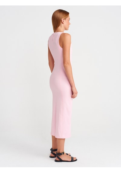 Dilvin 91099 Vücuda Oturan Midi Elbise-toz Pembe Toz Pembe