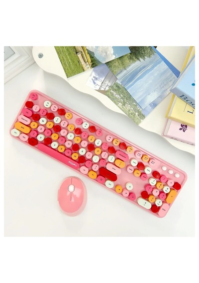 Mofıı Sweet Kablosuz Klavye Mouse Seti 2.4g Retro Yuvarlak Tuşlu 104 Tuş Sessiz Renkli Set Optik