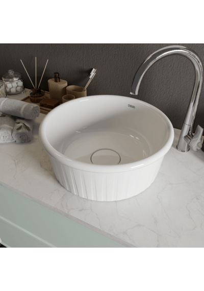 Livabo Roza 400 X 150 Mm Desenli Tezgah Üstü Akrilik Banyo Lavabosu Beyaz
