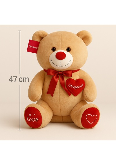47 Cm Krem Kalpli Peluş Ayı Seni Seviyorum Hediyelik Ayıcık Sevgiliye Romantik Hediye