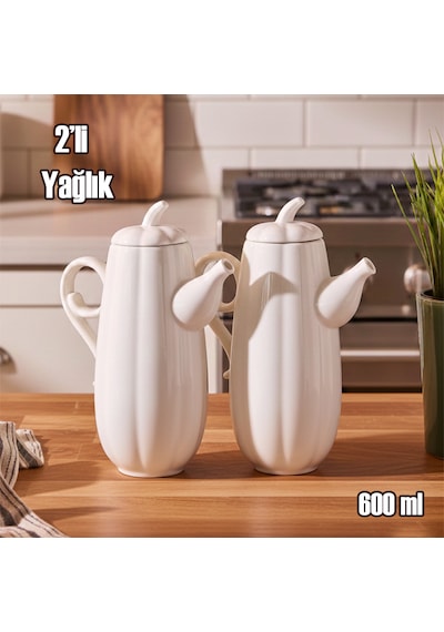 Porsima 17019 2li Pumpkin Porselen Çok Amaçlı Sunum Ve Servis Yağdanlığı Yağlık Sirkelik Yağdanlık 600+600 Ml Beyaz