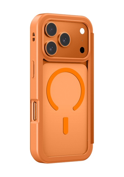 Apple Uyumlu iPhone 17 Pro Max Pu Kartlıklı Kapaklı Amazingthing Glamour Foilo Serisi Kılıf Turuncu Turuncu