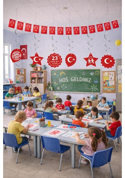 23 Nisan Süsleri 23 Nisan Hediyeleri İpli Ay Yıldızlı Bayrak 50 Li 6'lı Sarkıt