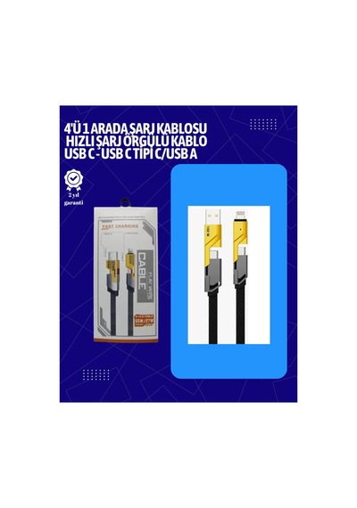 Usb-c Ve Lightning Uyumlu 4'ü 1 Arada Kablo 65w Hızlı Şarj Örgülü Dayanı - Hs08374240-5 Renkli
