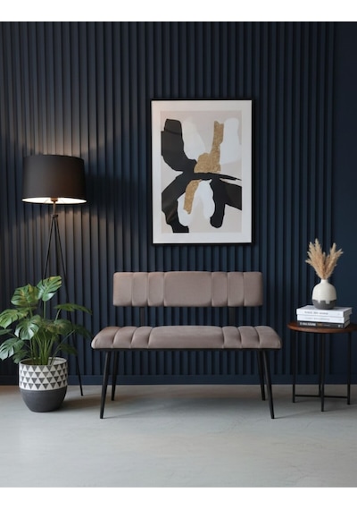 Özcan Metal Siyah Metal Ayaklı Metal Kasalı Sırtlı Mutfak Salon Antre Yatak Odası Balkon Puf Bank Bench Oturak Kahverengi