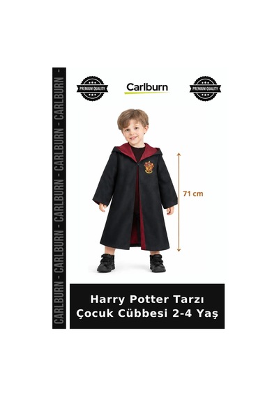 Harry Potter Tarzı Çocuk Cübbesi 2-4 Yaş Etkinlik Giysisi Kostüm Partisi Eğlenceli Kıyafet Siyah