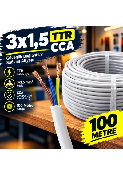 3x1,5 Ttr Cca Kablo 100 Metre