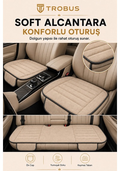 Opel Combo Üniversal Soft Alkantra Çizgili 3 Parça Oto Koltuk Minderi Bej