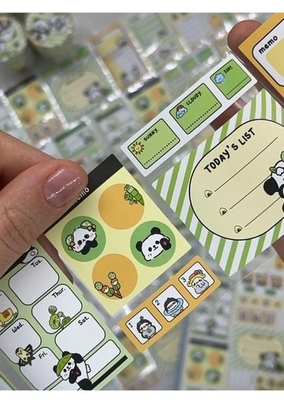 Panda Temalı Tek Tek Çıkartmalı 131 Adet Haftalık-aylık Planlayıcı Motivasyonlu Sticker Washi Bant 2m/washi Tape/masking Tape/desenli Bant/bullet Journal/defter Süsleme