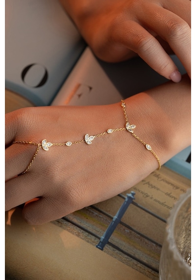 925 Ayar Gümüş Gold Kaplama 3'lü Lotus Çiçeği Model Şahmeran Bileklik