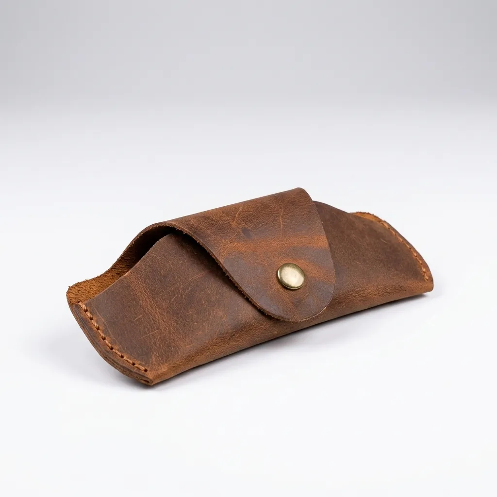 %100 Hakiki Deri Çıtçıt Kapamalı Gözlük Kılıfı - Taba Seçenekli El Yapımı Gözlük Kabı 16 X 8,5 Cm