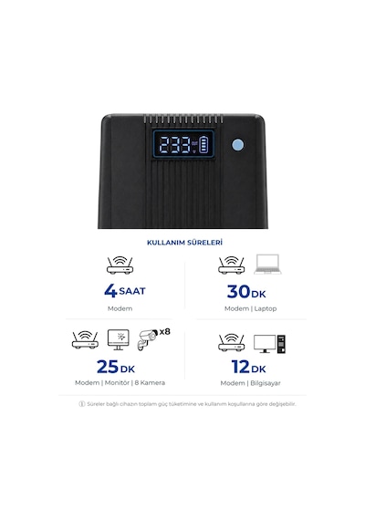 D-650 650va Lcd Kesintisiz Güç Kaynağı Line Interactive 1x12v 7ah Ups Bilgisayar Modem Kamera Pc