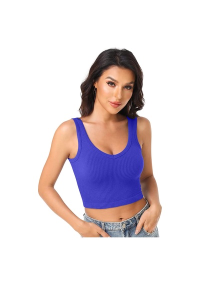 Liona Kadın U Yaka Mavi Renk Crop Top Bluz Atlet 001