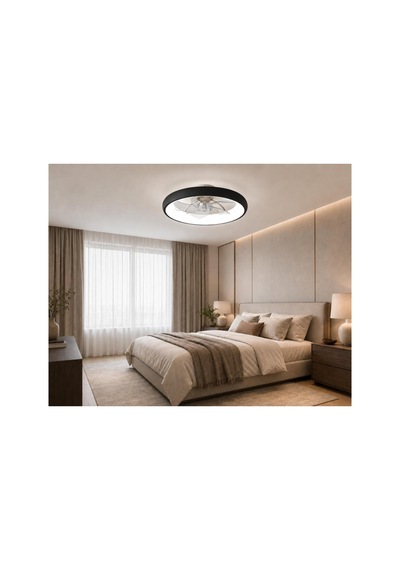 Siyah Ø50cm Led Fanlı 6500k Soğuk Beyaz Modern Plafonyer Avize
