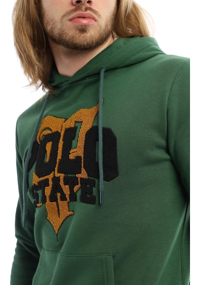 Polostate Erkek Polo State Süzine Nakışlı Kapüşonlu Sweat Koyu Yeşil