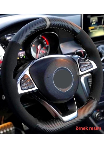 Opel Vectra D Kasa Uyumlu Alkantara-Karbon Dikmeli Direksiyon Kılıfı Gri Yüzüklü