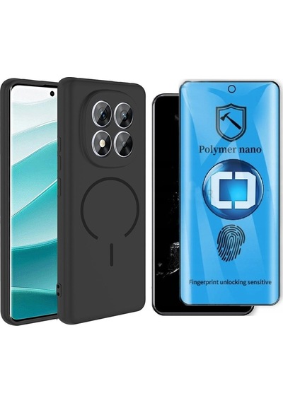 Vendas Xiaomi Redmi Note 14 Pro 4g Kılıf M-safe Şarj Özellikli Zore Meta Kapak + Polymer Nano Ekran Koruyucu Siyah