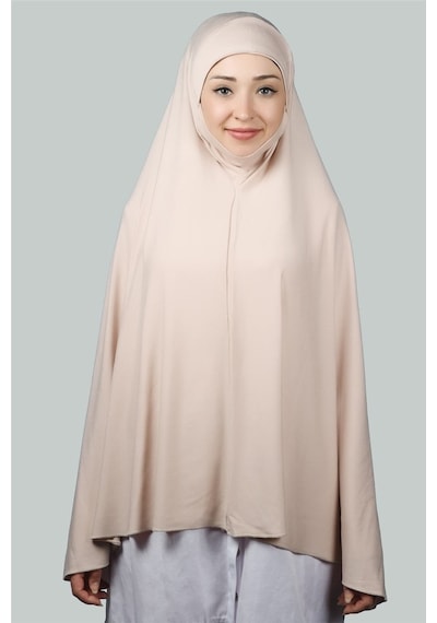 Altobeh Hazır Türban Peçeli Pratik Eşarp Tesettür Nikaplı Hijab - Namaz Örtüsü Sufle (5XL) - Bej