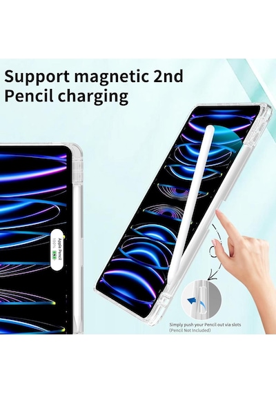 Apple Uyumlu iPad Pro 12.9 3./4./5./6. Nesil Kılıf Kalem Bölmeli Akrilik Şeffaf Ayrılabilir Case 2018-2022 Kılıf