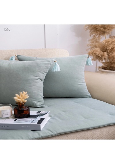Yeşil Premium Keten Evcil Hayvan Dostu Keten Koltuk Pedi / Şilte Kırlentli 80x180 Çok Renkli