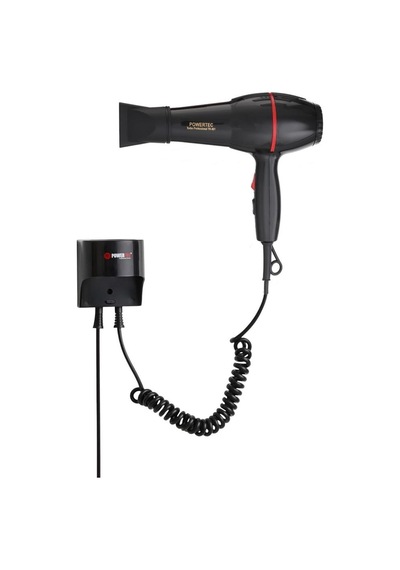 Powertec Tr-301 Otel Tipi Otomatik Kapanan Askı Aparatlı Duvara Monte Fön Makinesi Siyah