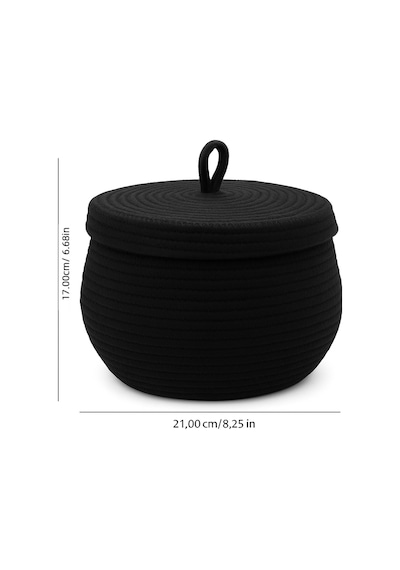 Mavaux Mutfak, Banyo Ve Ev İçin Halat Hasır Sepet 17x21 Cm Kapaklı Saklama Sepeti Honeypot Siyah