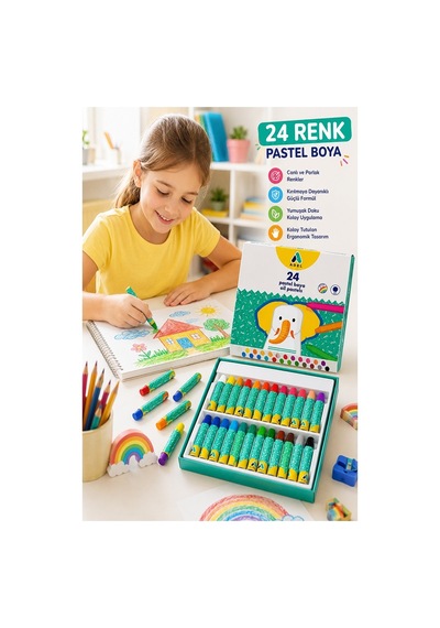 Pastel Boya 24 Renk 1 Paket Adel Pastel Boya 24 Lü Karton Kutulu Parlak Canlı Ve Örtücü Renkler Okul Sınıf Öğrenci Çok Renkli