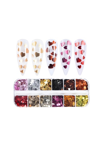 Metalik Renkli Kalpler Tırnak Süsleme Folyo Pulları Mix Nail Art