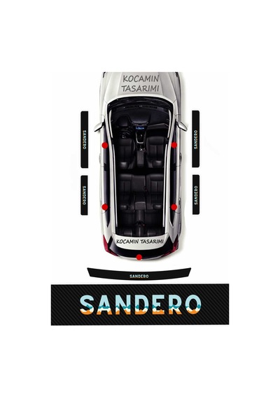 Dacia Sandero Kapı Eşiği Karbon Folyo Seti Sandero Modeline Özel 5 Parça Araç Koruyucu