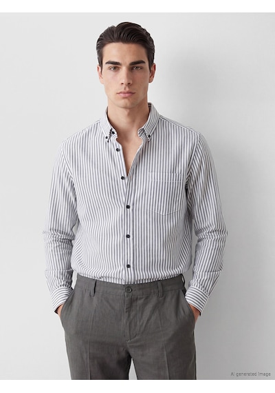 Lcwaıkıkı Classic Lacivert Regular Fit Çizgili Oxford Erkek Gömlek