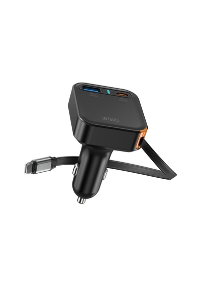 Wiwu Wi-cc033 Type-c + Usb-a Hızlı Şarj Akım Korumalı Dahili Kablolu Araç Şarj Aleti 65w Siyah