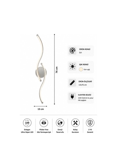 Pera Modern Led Duvar Apliği Günışığı Gri