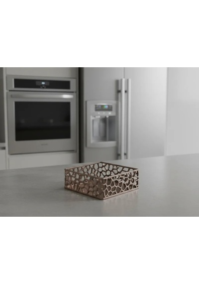 Bezos 3d Baskı Organik Desenli Peçetelik Kokteyl Peçete Tutucu 12,5x12,5 Cm Delikli Peçete Standı - Bakır Nıda