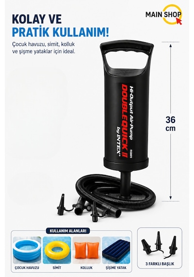Mainshop Intex Double Quick I Pratik El Pompası Şişme Yatak Havuz Bot Pompası 36 Cm M-68614