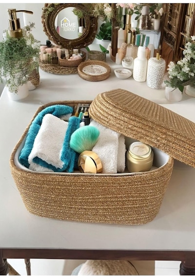 Home Turko Jüt Örme Kapaklı Sepet Büyükboy, Jütekare-büyük Diğer