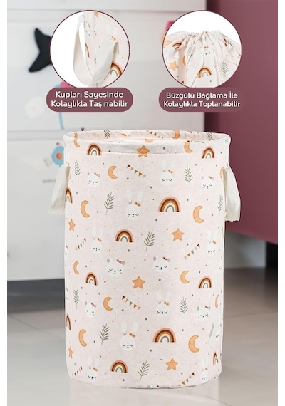 Meleni Baby 2'li Set Çok Amaçlı Yuvarlak Torbalı Bebek Kirli Sepeti Çocuk Çamaşır Sepeti Düzenleme Organizeri Genel