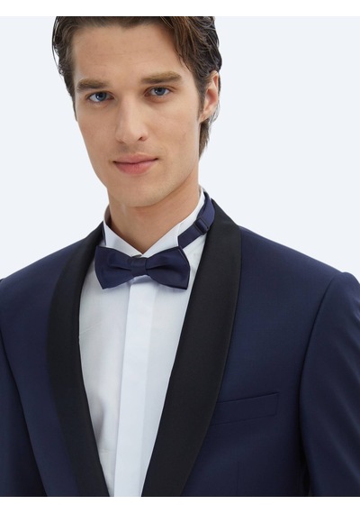 Kip Saks Düz Modern Fit Kelebek Yaka Dokuma Smokin Takım Elbise Saks