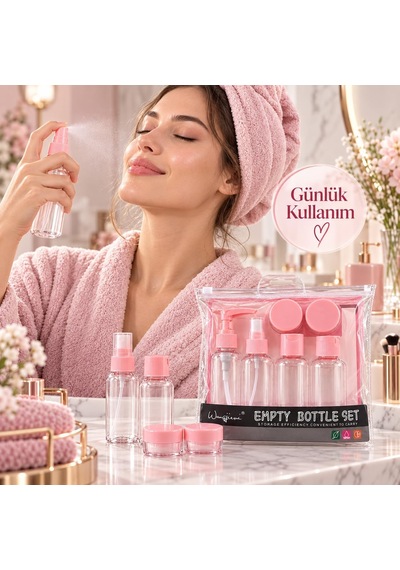 Seyahat Şişe Seti 6 Parça, 4 Adet 60 Ml Şişe Ve 2 Adet 20 Ml Kavanoz, Pompalı Sprey Kapaklı Seyahat Kozmetik Seti, Seyahat Şişe Seti Pembe