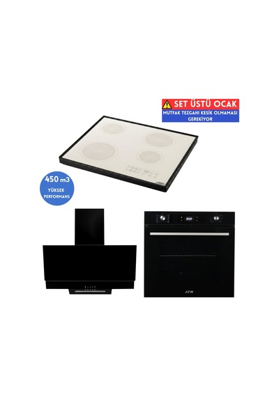 Afm Tech B1B FM7700 + FC-07+ FM3250  Setüstü Siyah Vitro Elektrikli Ankastre Set