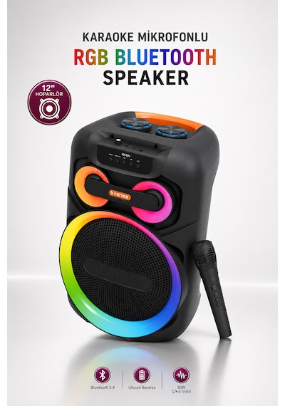 Taşınabilir Mikrofonlu 50w Led Işıklı Bluetooth Hoparlör Seti
