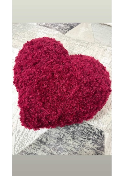 1 Adet Puffy Furlove 62 Elle Örülen Kalpli Yastık Bebek Battaniyesi Örgü Ipi Kürk Yapılı Puffy
