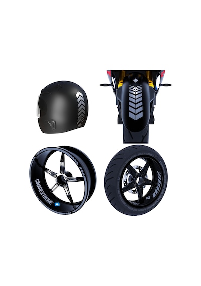 Moto Rider 4'lü Sticker Seti Taş Grisi İç Dış Jant Şeridi Kask Ve Çamurluk Çınar Extreme