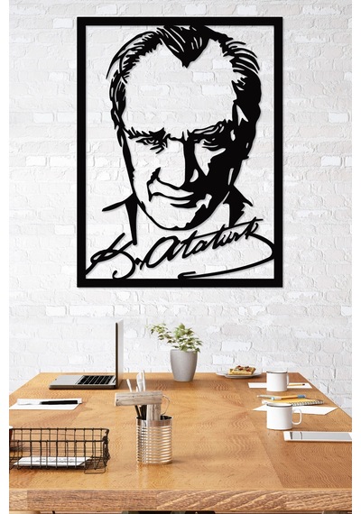 Gowpenart Çerçeveli Atatürk İmza Portre Siyah Metal Duvar Tablosu